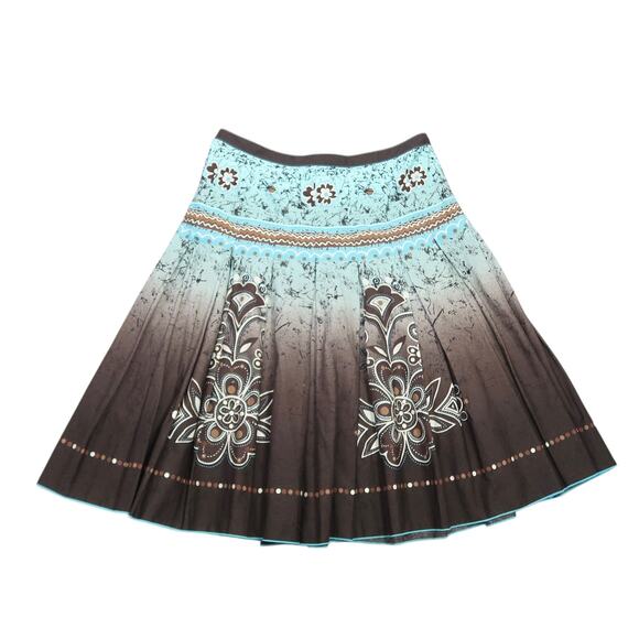 Vintage 90s Esprit Blue and Brown Ombre Printed Knee Length Skirt 6 - Picture 1 of 6